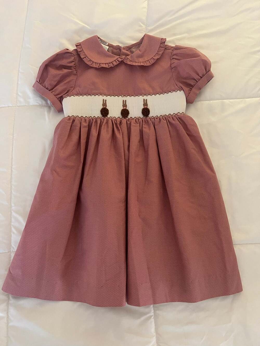 Edgehill Collection Smocked dress 3T Easter bunnies rose & white
